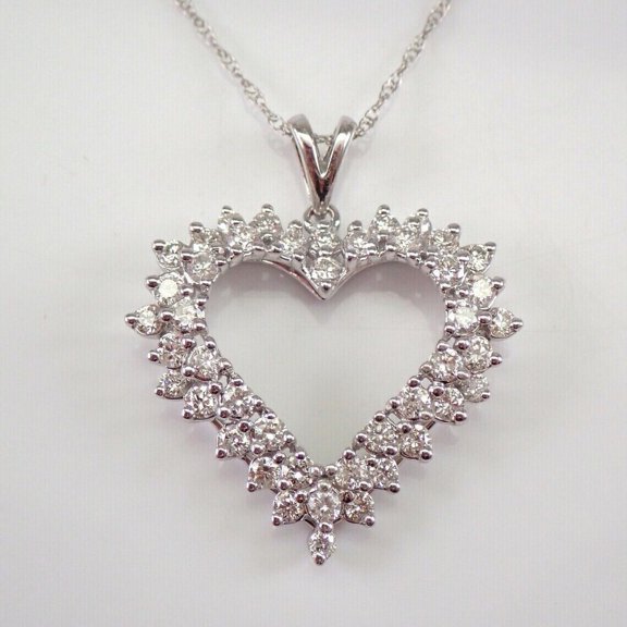 Forever Jewels 1.70Ct Round Cut Moissanite Women Heart Pendant 14K White Gold Plated