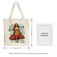 thumbnail image 3 of Stylish Canvas Tote Bag with Vibrant Illustration of Woman in Dress & Cape Artistic Text Design Perfect for Shopping & Travel, 3 of 4