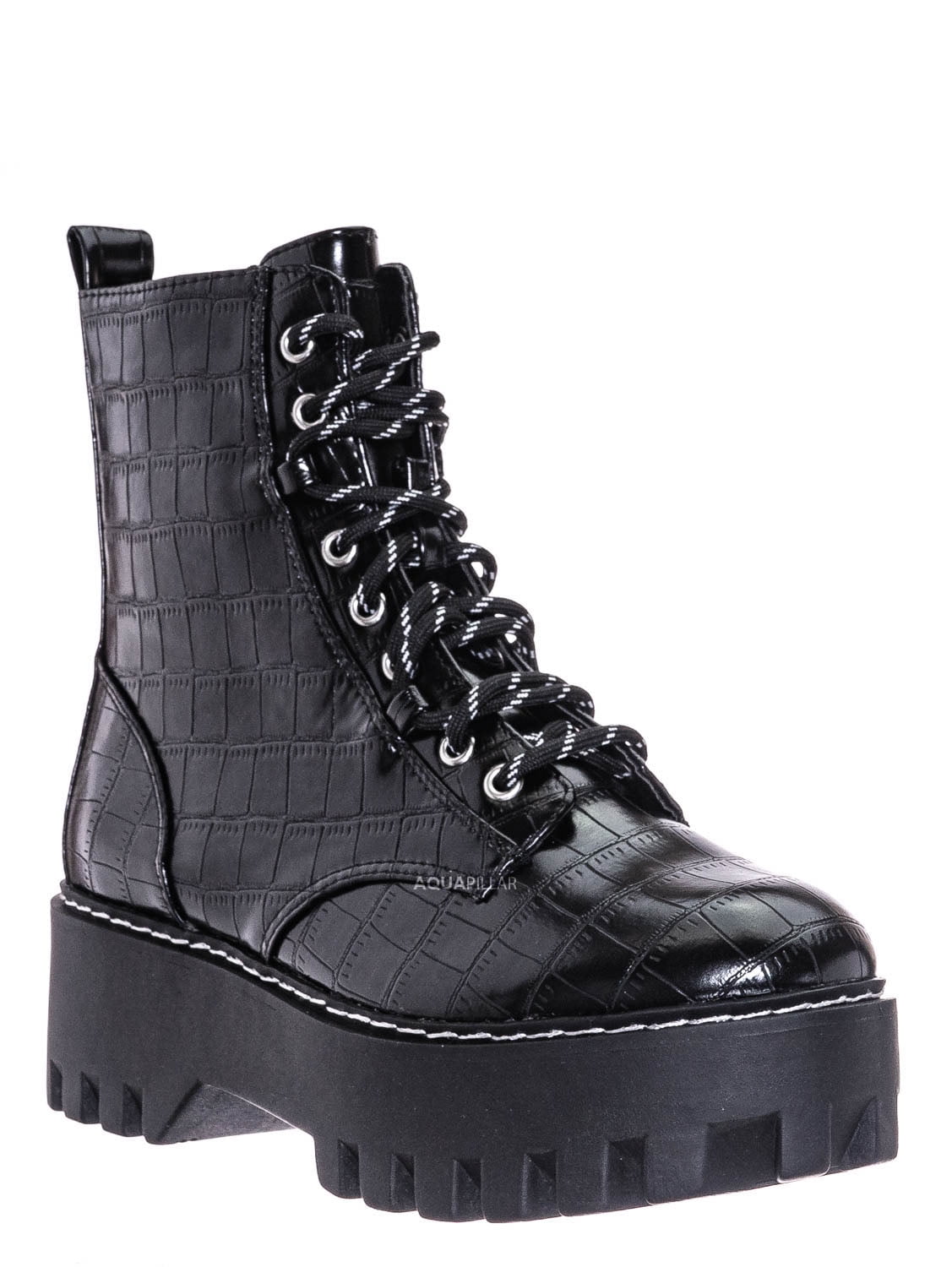 Bamboo - Chunky Edgy Lug Sole Combat Boot- Army Military Threaded ...