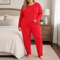 thumbnail image 2 of Plus Size Women's Thermal Underwear Set,2 Piece Crew Neck Top and Long Pant,Basic Warm Winter Loungewear Sleepwear, 2 of 6