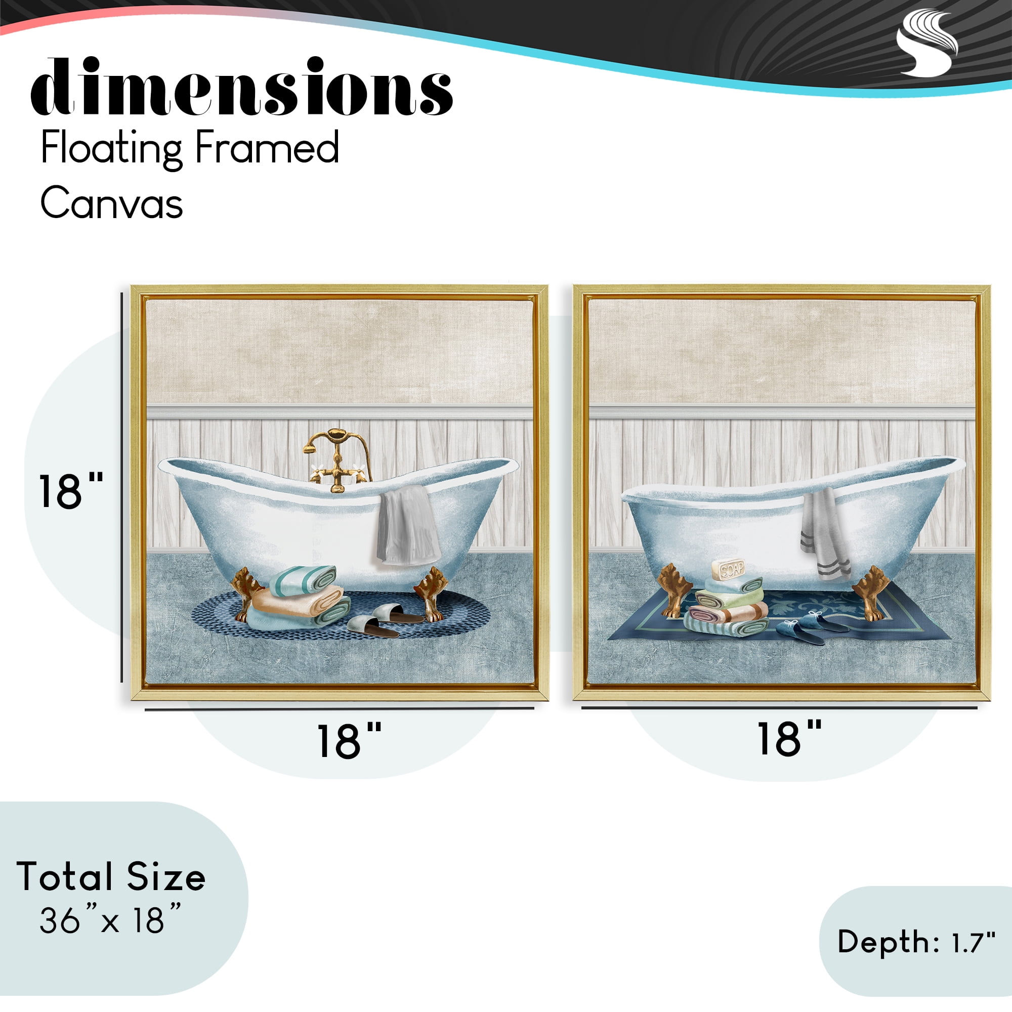 Stupell Industries Cozy Bathtub & Slippers 2 Piece Gold Framed Floater Canvas Set, design by Conrad Knutsen
