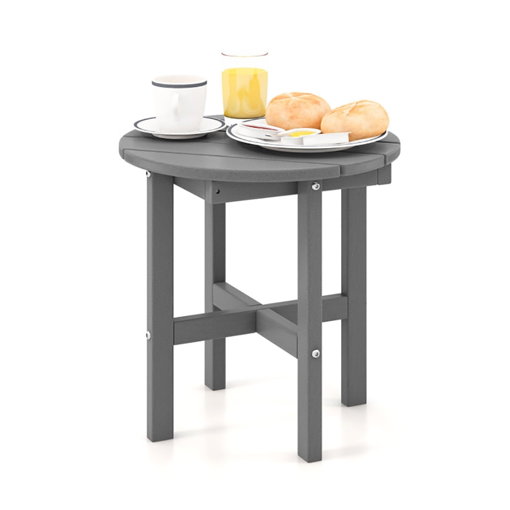 Aimee Lii 18" Round Side Table with Cross Base and Slatted Surface, Outdoor Patio Furniture, Gray