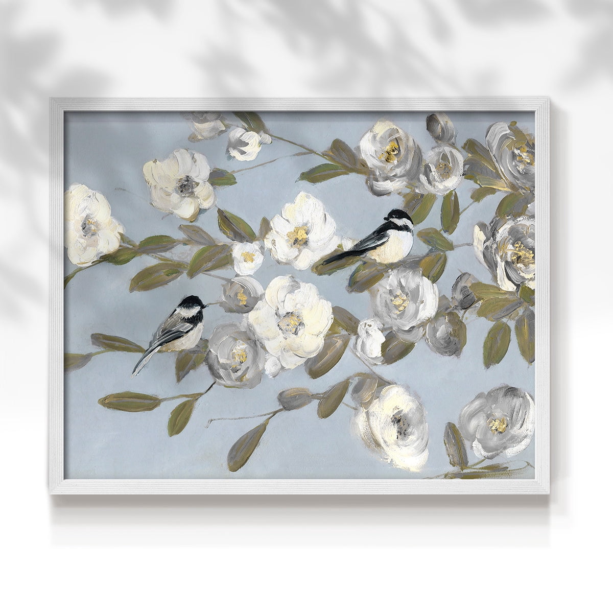 Chickadees and Blossoms I by Sally Swatland - Restickable Framed Giclée Print