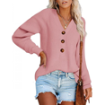 thumbnail image 1 of Womens Sweaters Long Sleeve V Neck Button Down Ribbed Knit Sweater Casual Relaxed Fit Pullover Jumper Tops, 1 of 4