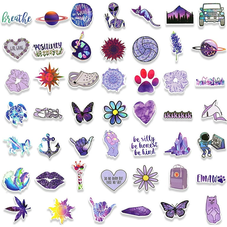 50 PCS Aesthetic Purple Color Waterproof Stickers - Walmart.com