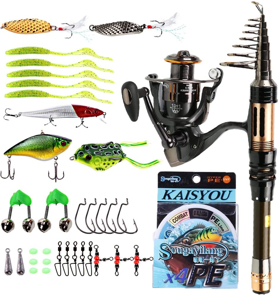 Portable Telescopic Fishing Pole with Spinning Fishing Reel Kit for Travel Saltwater Freshwater Fishing Sougayilang Fishing Rod and Reel Combos Portable Telescopic Fishing Pole with Spinning Fishing Reel Kit for Travel Saltwater Freshwater Fishing Sougayilang Fishing Rod and Reel Combos