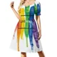 thumbnail image 1 of Vestido tipográfico con mangas recortadas, elegantes vestidos sueltos para mujer, vestidos de verano, con acuarela LGBT Love Wins Paint, 1 of 8