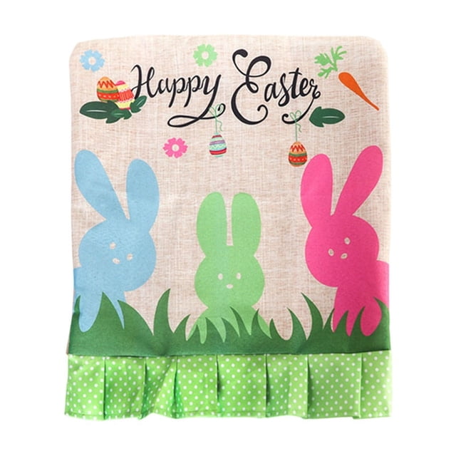 Easter Chair Cover, Decorative Chair Slipcover with Rabbit and Egg Print, Lightweight Home Decor for Spring Dining and Kitchen^