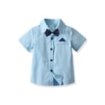 thumbnail image 1 of Qmyliery Breathable Summer Little Boys Shirt, Creative Striped/Plaid Short Sleeve Lapel Single-breasted Bow Tie Top Casual Clothes, 1 of 5