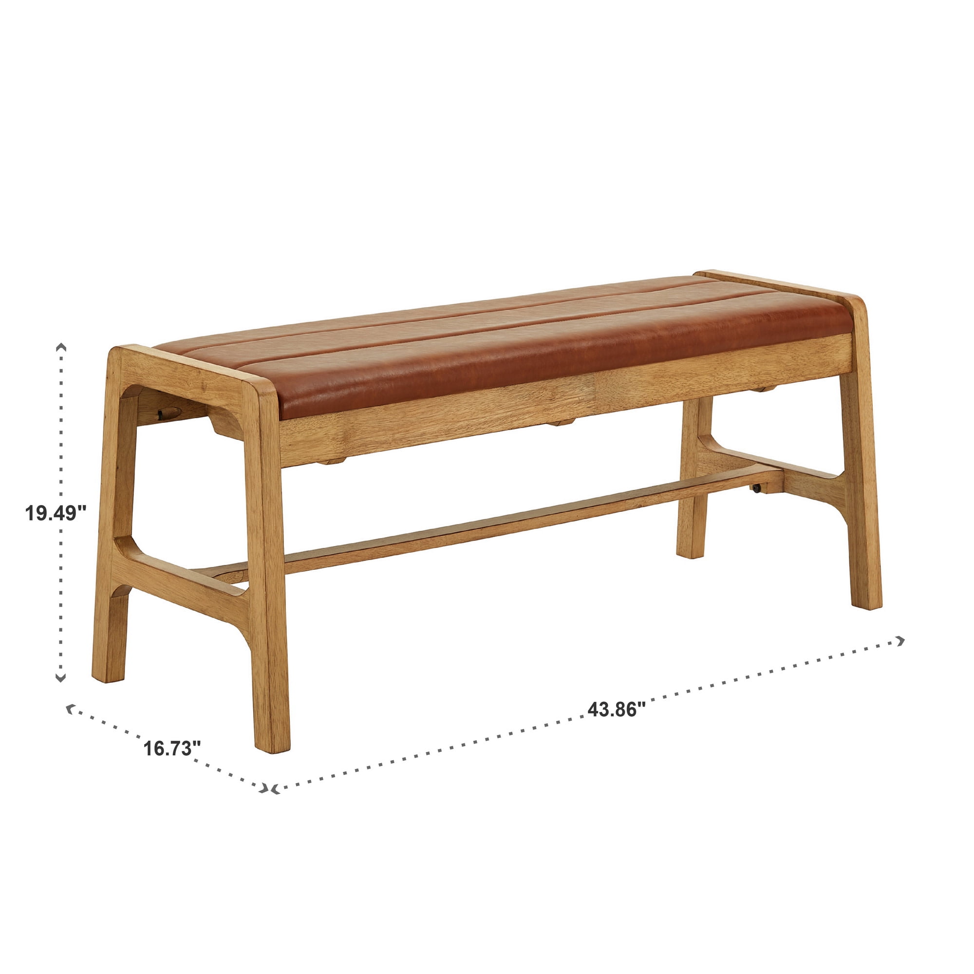Weston Home Skovde Modern Scandinavian Light Oak Finish Bench, Caramel Faux Leather Cushion