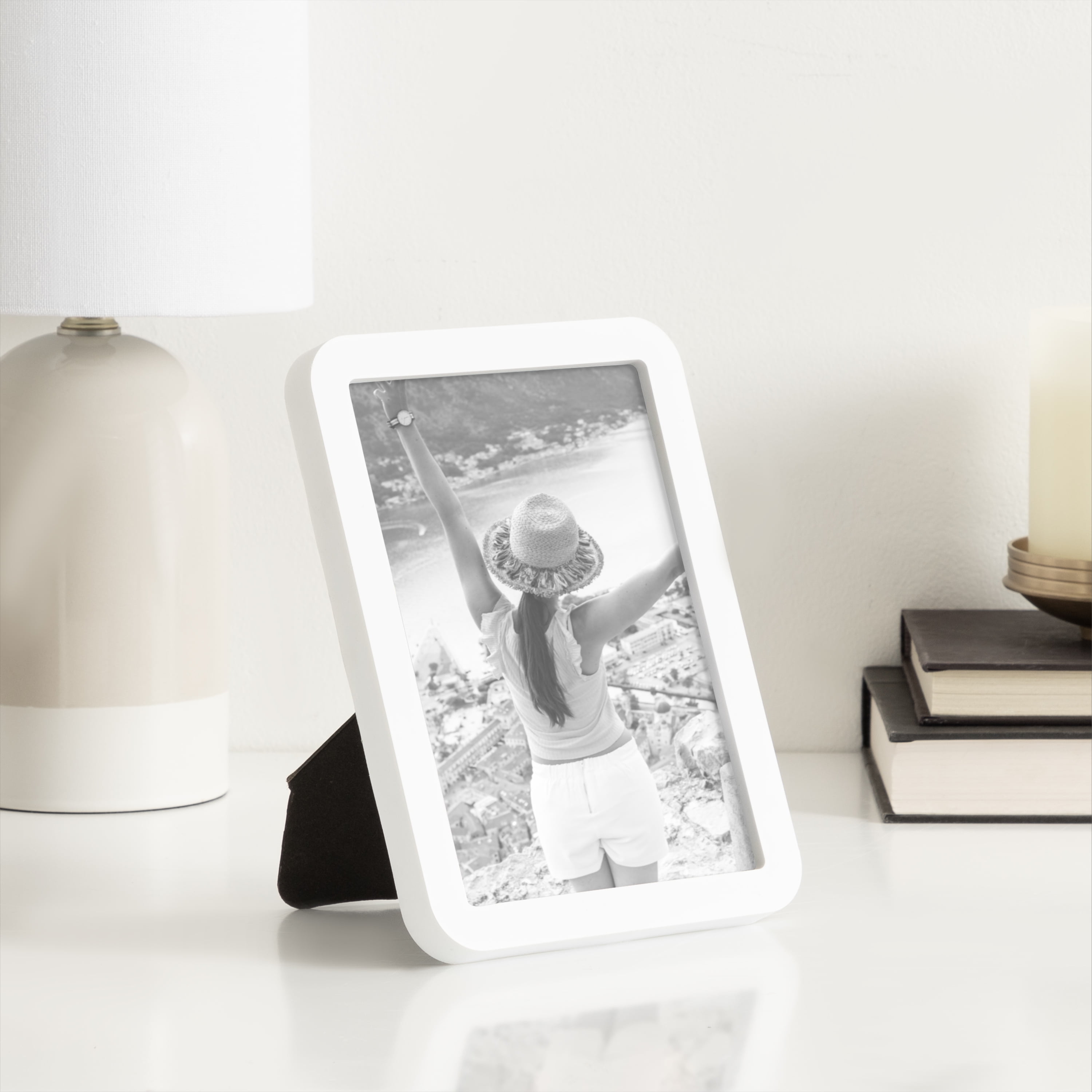 DesignOvation 5x7 Rounded Basic White Decorative Tabletop Picture Frame