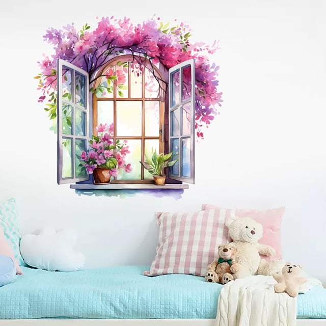 Adhesivo de pared de PVC con forma de flor de colores, 30 x 60 cm