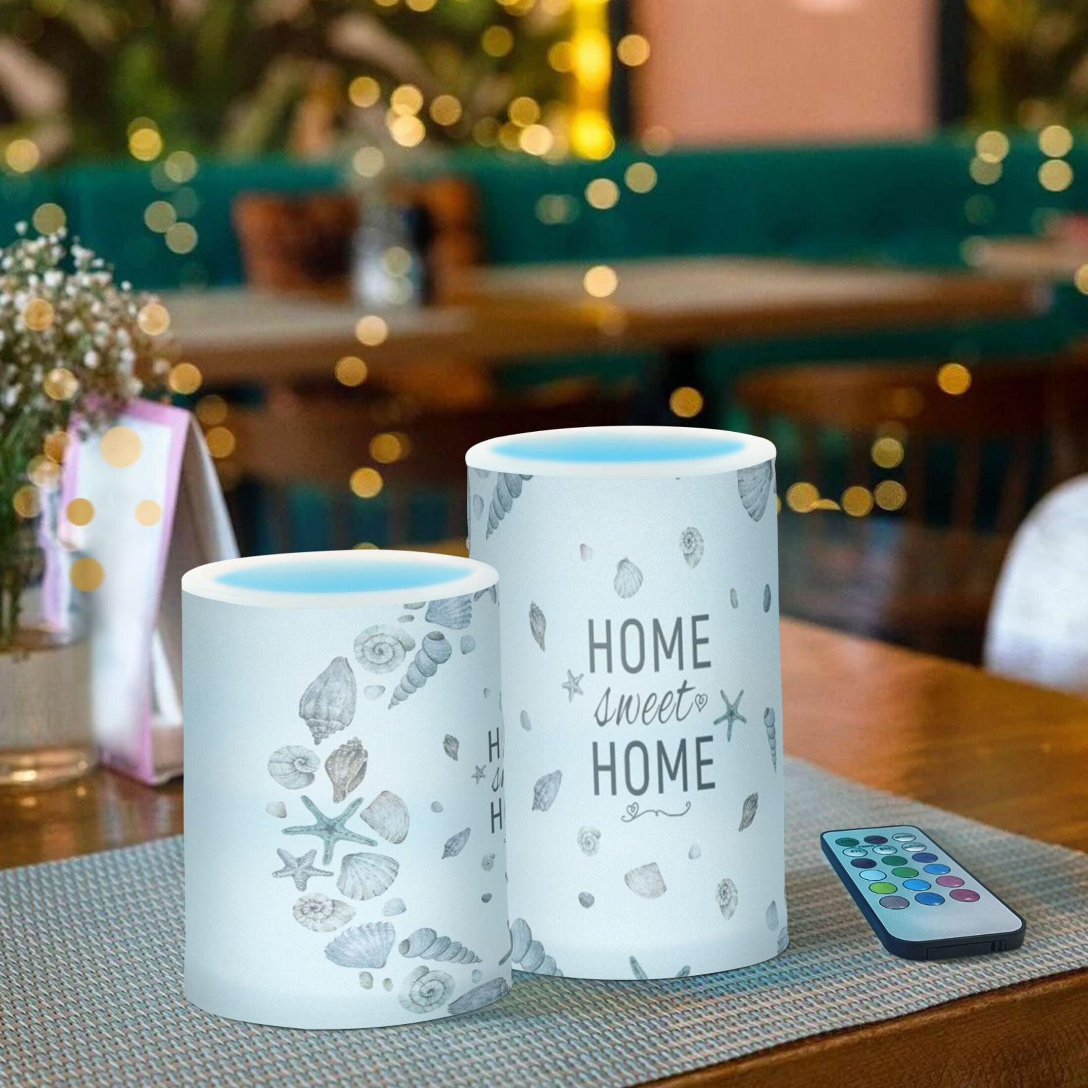 Home Sweet Home Flickering Flameless Candles Battery Operated with Remote Timer LED Pillar Candles Set of 2