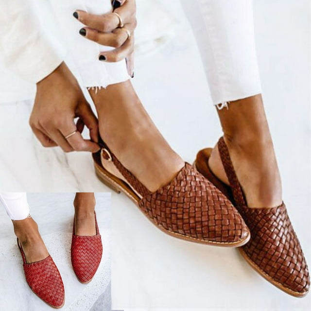 Women Slip-on Low Heel Closed Pointed Toe Backless Buckle Strap Mules Sandals