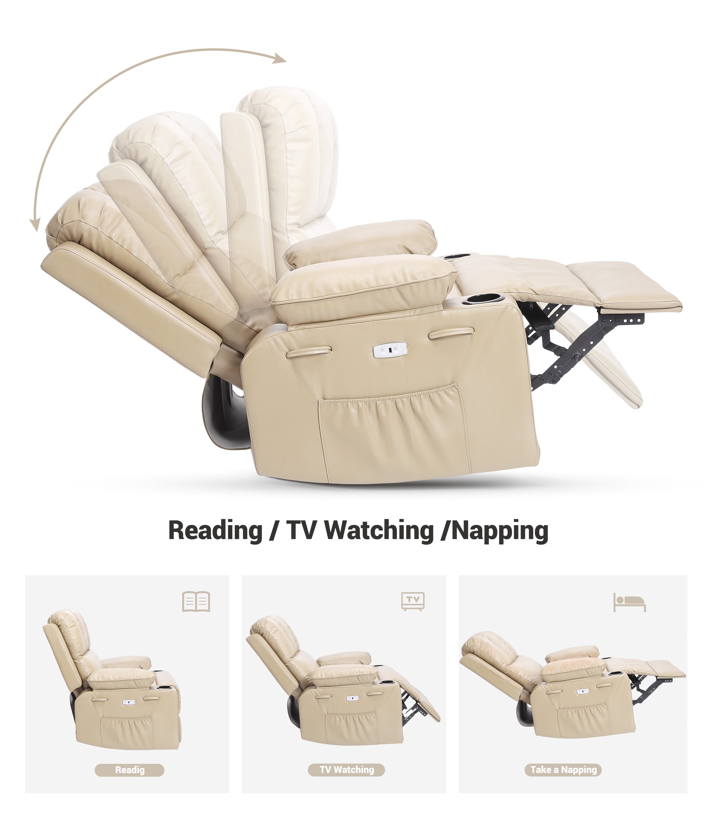 Oversized Electric Recliner Chair with Heat and Massage,360°Swivel Rocking Chair for Living Room,Nursery,or Home Theater,Ergonomic Power Reclining Sofa with Cup Holders,USB Port
