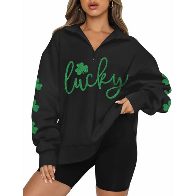 Sudadera ALIREVERIE St Patricks para mujer Shamrock Glitter XL