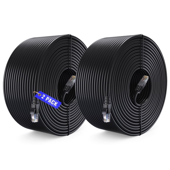 Maximm Câble Ethernet Cat 6 250 Pieds (Lot de 2) - Câble LAN Haute Vitesse, Câble Internet, Câble Patch, et Câble Réseau - UTP, 10Gbps, Cordon Ethernet 550MHz - Noir