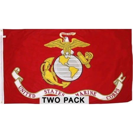 G128 - TWO PACK USMC US Marine Corps Flag 3x5 ft Printed United States Marine Corps Flag 2 Brass Grommets Quality Polyester Flag