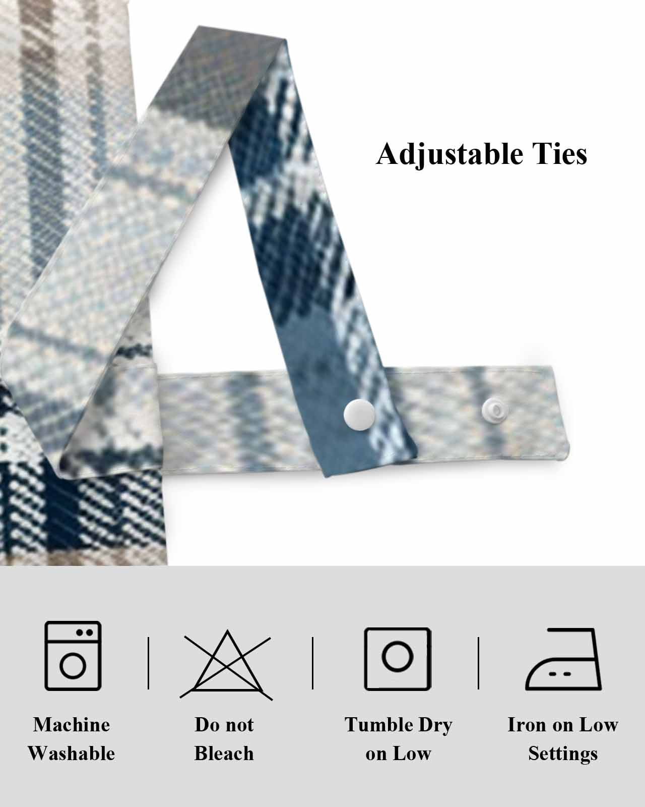 Vintage Plaid Tie Up Valances Curtain, Adjustable Kitchen Blue Brown White Plaid Texture Cotton Valances for Windows Decor, Rod Pocket Short Curtains Set for Bedroom/Bathroom, 60"x18"