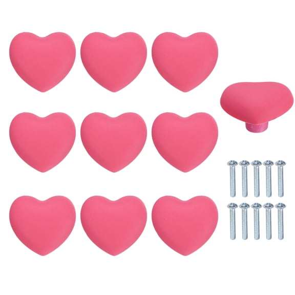 Uxcell 10 Pack Cabinet Knobs, 35.8x40mm Plastic Cute Dresser Pulls Cartoon Soft Rubber Drawer Handle Pulls with Screws for Bedroom Cupboard Closets Bookcase Kitchen, Heart, Pink