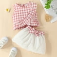 thumbnail image 4 of WIBACKER 3M-3Y Toddler Baby Girl Plaid Shirt Soft Ruffled Tank Top + Lace Skirt with Bow Summer Infant Outfits Set, 4 of 5