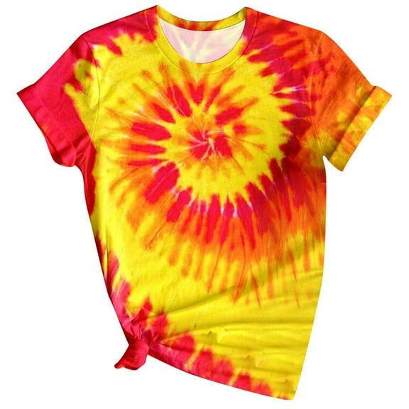 Womens Summer Tops Tie-dye Printed Round Neck Short Sleeve Tee Tops Casual T-Shirt for Women Vacation Tunic Tops