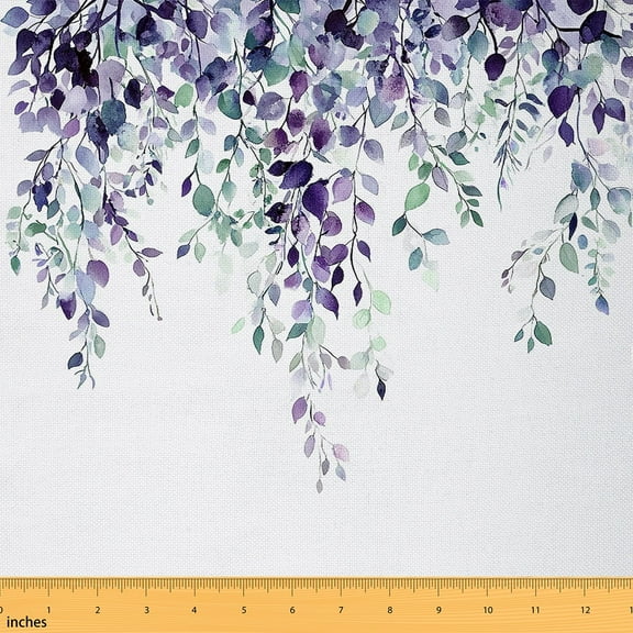 jejeloiu Purple Leaves Fabric by the Yard 1 Yard, Botanical Theme Home Decor Fabric by the Yard, Branches Plant Room Decor Fabric by the Yard, Girls Garden Room Decor