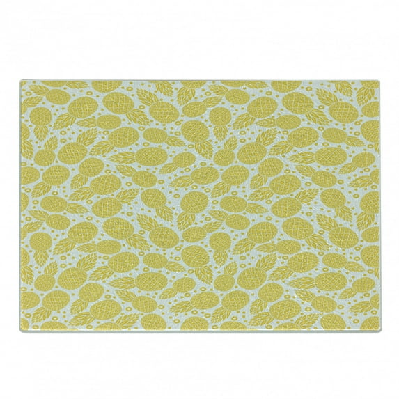 Yellow Cutting Board, Yellow Tropical Exotic Pineapple Fruit Pattern with Dots Little Circles, Decorative Tempered Glass Cutting and Serving Board, Small Size, White and Yellow, by Ambesonne