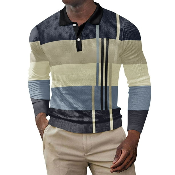 pstuiky manga larga de hombre, Camisa de manga larga con solapa y botones de tela holgada con diseño de patchwork para hombre camisetas de hombre s