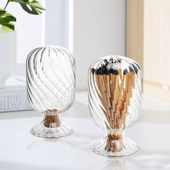 Helix Shaped Match Holder - Glass Matches Cloche for 3.5" Matches, Upside Down Holder Jar for Candle Fireplace Bathroom Decor