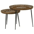 thumbnail image 3 of Honey and Black Nesting Accent Tables for Living Room, Set of 2 Round Tables with Tray-Like Design, Mango Wood & Gunmetal, 3 of 9