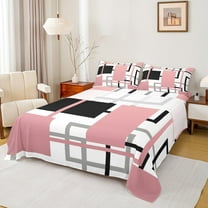 Manfei Pink Square Twin Sheet Sets for Adult, Abstract Ombre Twin Fitted Sheet, Modern Fashion Style Flat Sheet, Super Cozy Room Decor, 3-Piece