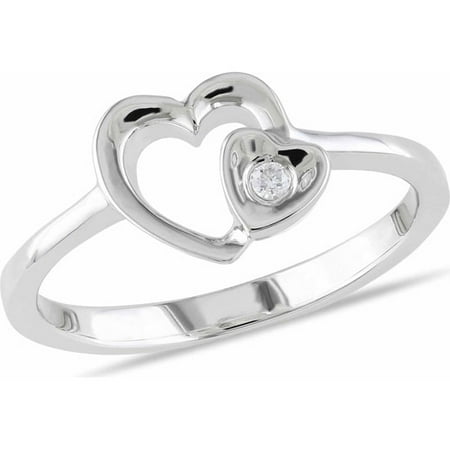 Miabella Diamond Accent Sterling Silver Double-Heart Ring