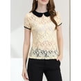 thumbnail image 6 of INSPIRE CHIC Women's Contrast Peter Pan Collar Short Sleeve Sheer Lace Blouse M Beige, 6 of 7