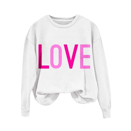 Penkiiy Love Heart Print Sweatshirts Women Long Sleeve Pullover Tops Casual Blouse M White