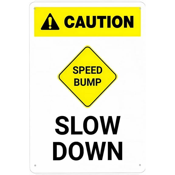 Caution Speed Bump Slow Down Sign - 8"x12" Vintage Metal Warning Sign, Traffic Safety Decor for Home Farm Bar Coffee Shop Club Street Road School Zone