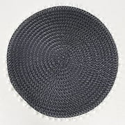 Fennco Styles Pom Pom Textured Placemats 15 Inches Round, Set of 4 – Black Modern Traycloth Table Mats for Home, Dining Room Décor, Banquets, Indoor & Outdoor and Special Events
