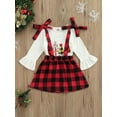 thumbnail image 3 of Qiylii Girls Christmas Outfits Flare Sleeve Pullover + Tie-up Suspender Skirt, 3 of 8