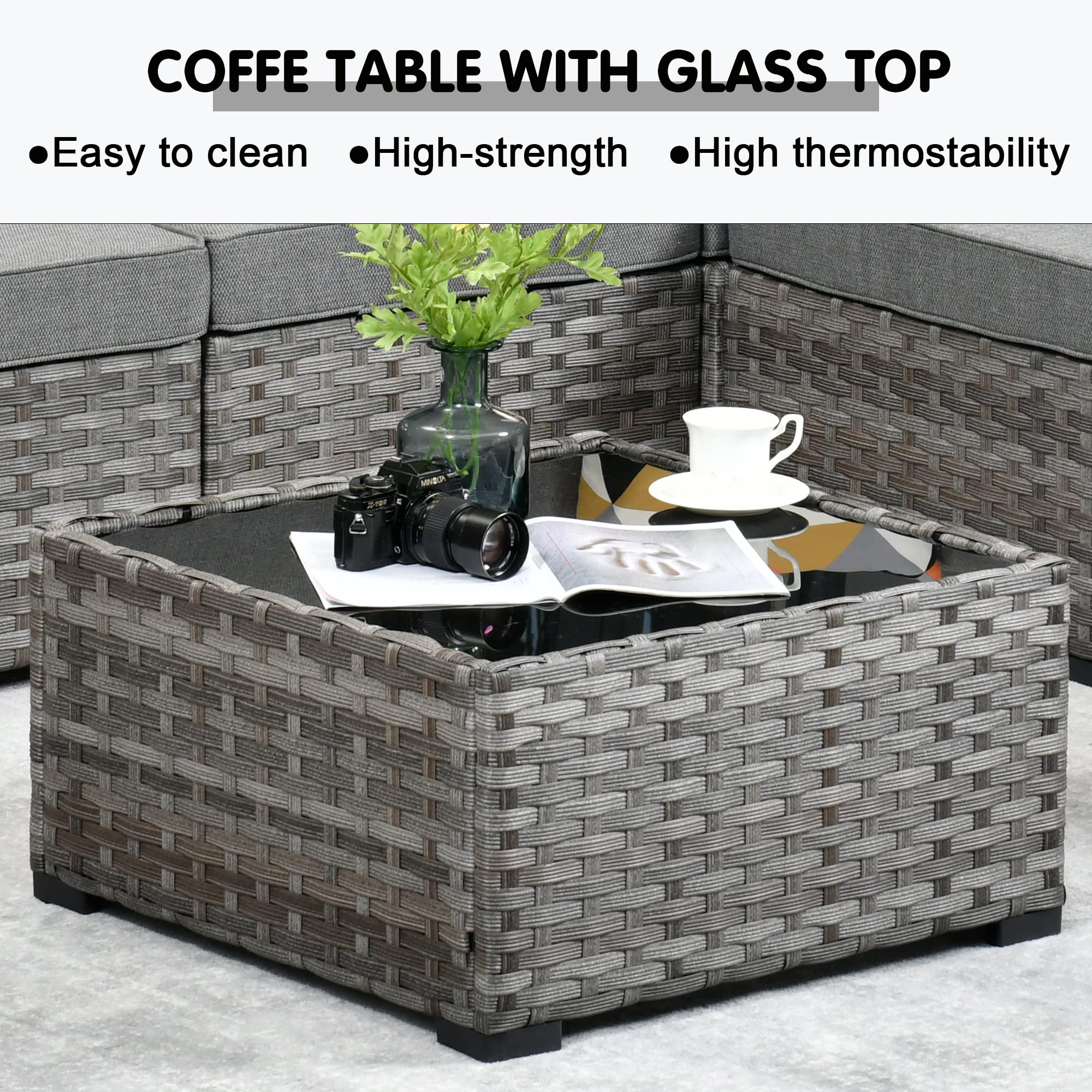 Vcatnet 6 Pieces Patio Furniture Outdoor Sectional Sofa Wicker Conversation Set with Coffee Table for Garden,Poolside,Dark gray