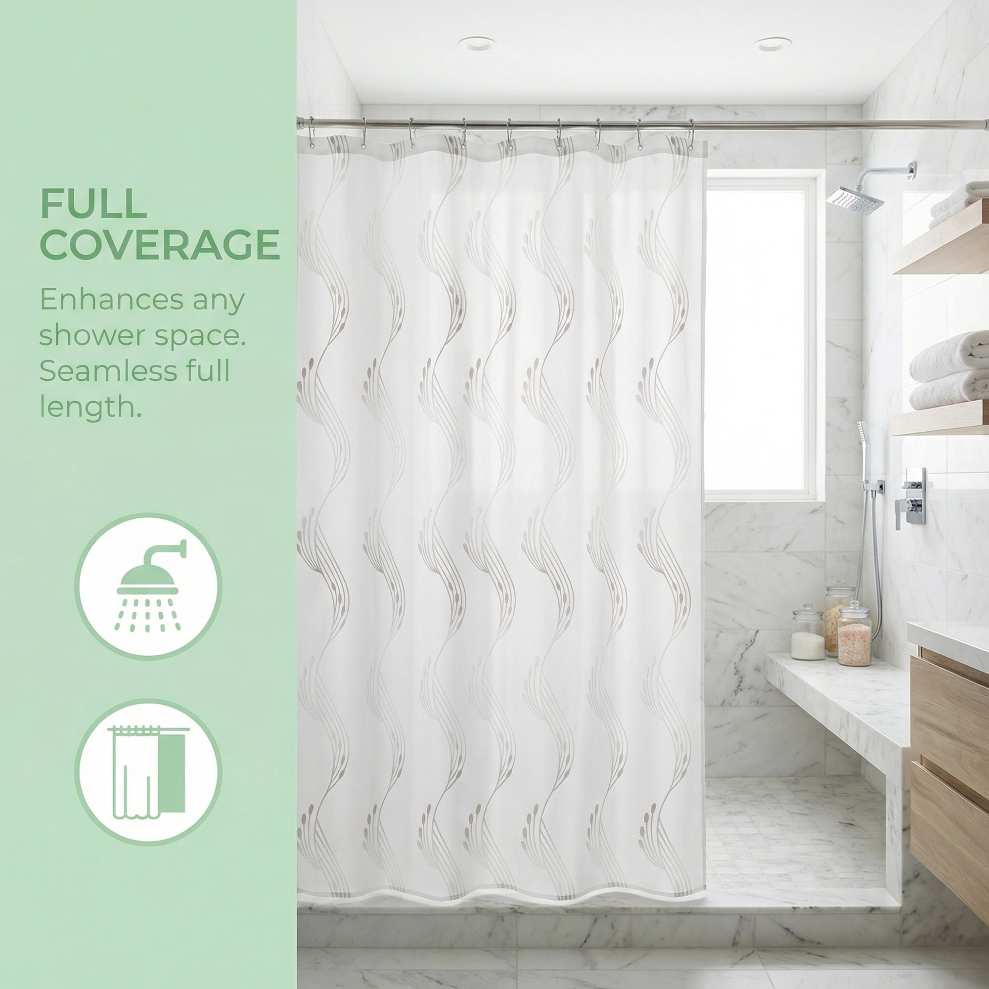 Unique Bargains Semi-Transparent EVA Bath Curtain Set with Hooks White 71"W x 71"L