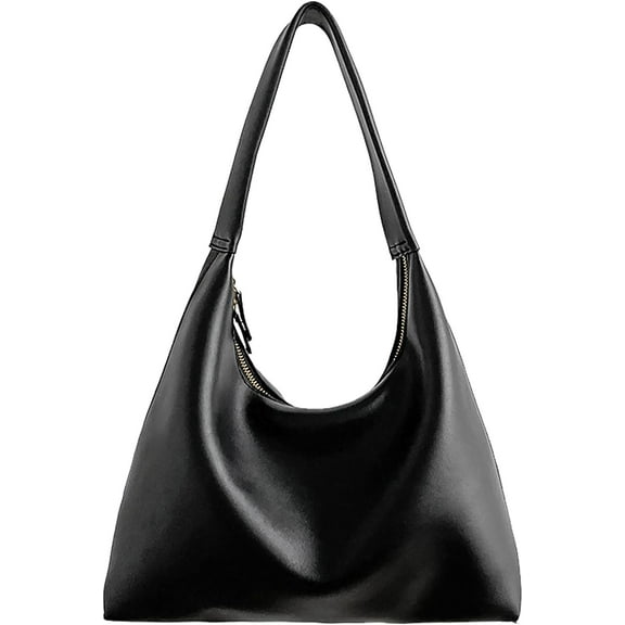 Kwuty Leather Hobo Bag Small Shoulder Purses for Women Slouchy Tote Handbag Vegan Leather Crescent Bag