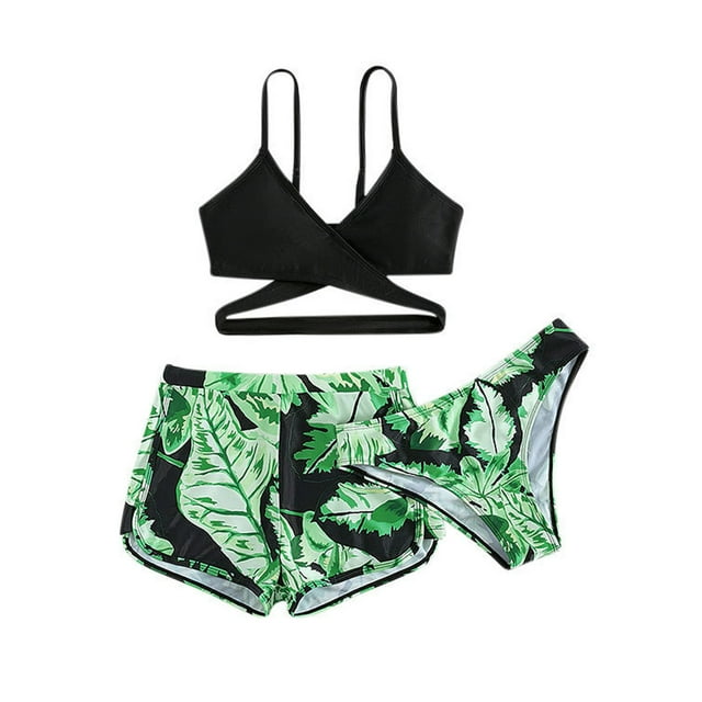 Odeerbi 8-14 Años Bikini de Tiras de Playa de Verano Niñas Con Braguita de Bikini Traje de Baño de Tres Piezas Con Corte Hawaiano