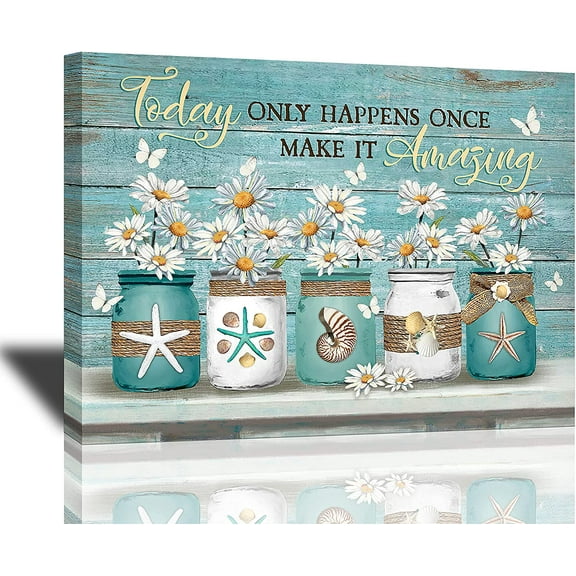 Busyhead Daisy and Bottles 16 "x 12 " Framed Canvas Art Print