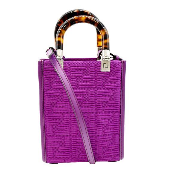 Pre-Owned FENDI Sunshine Mini Plexiglass Vitello Ceylon Shopper Tote Purple