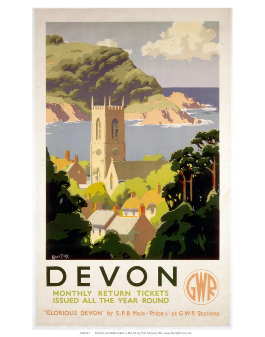 Beer Devon Art Deco Railway Poster 1930s style Birthday Card 