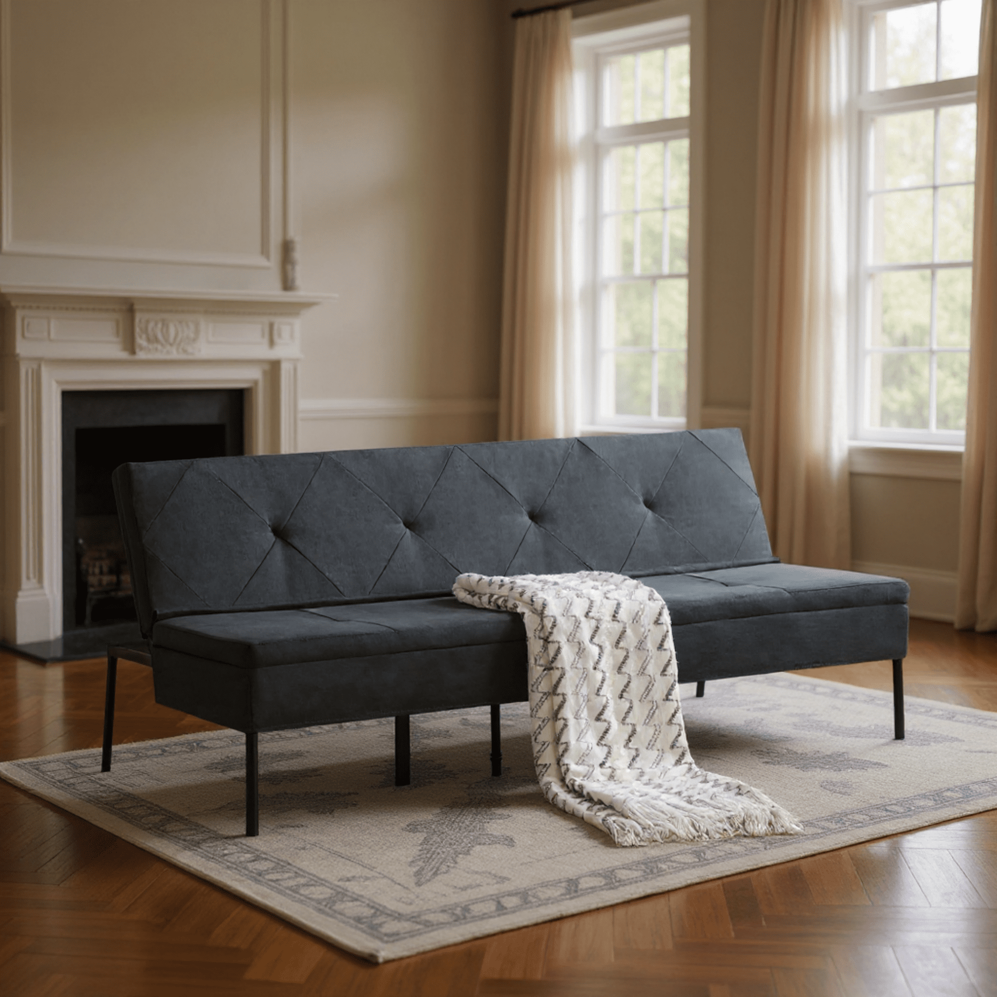 Gewnee 63" Modern Convertible Futon Sofa Bed, Pull-Out Sleeper with Adjustable Backrest(Gray)