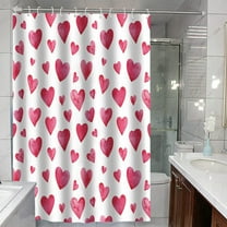 Amacok Valentine's Day Romantic Bathroom Shower Curtain 71X71Inch Pink Red Heart Accessory Polyester Fabric with Plastic Hooks Waterproof Bath Decor