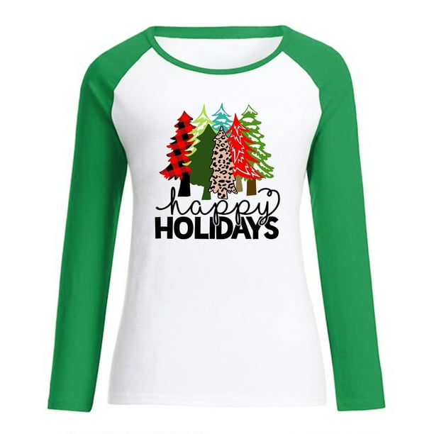 Camisas Navideñas Para Mujer, Camisetas de Manga Larga, Regalo de Temporada Navideña, Blusa Con Costuras A Juego Para Mujer Odeerbi ODB205557