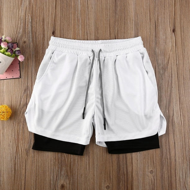 Mens Lined Shorts Gym Training Shorts Workout Sports Casual Running Short  New