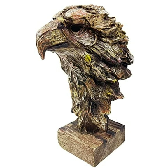Urbalabs Carved Wood Look Bald Eagle 8 Inch Statues and Sculptures Bust American Eagle Statue Bronze Finish Large Cabin Home Western Patriotic Decor USA Freedom Flag Eagles Sculptures Figurines
